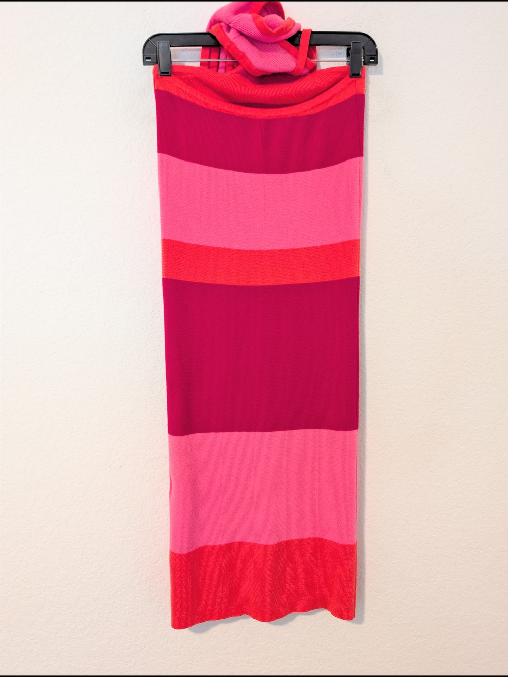 Camila Coelho Pink Orange Colorblock Open Tie Back Halter Emlyn Knit Midi Dress - Picture 4 of 13